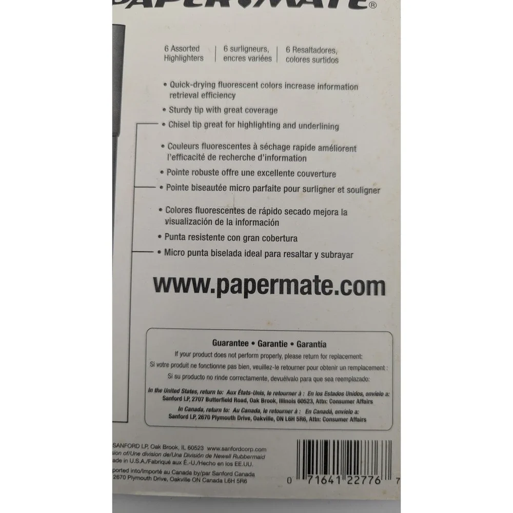 Paper Mate Intro Highlighters 6 Count Assorted Fluorescent Chisel Tip‎ 22776 NOS
